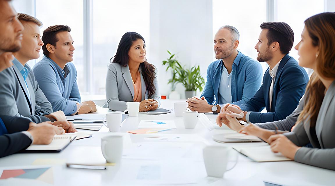 Consulenti HR e manager riuniti attorno a un tavolo luminoso per analizzare processi e competenze aziendali